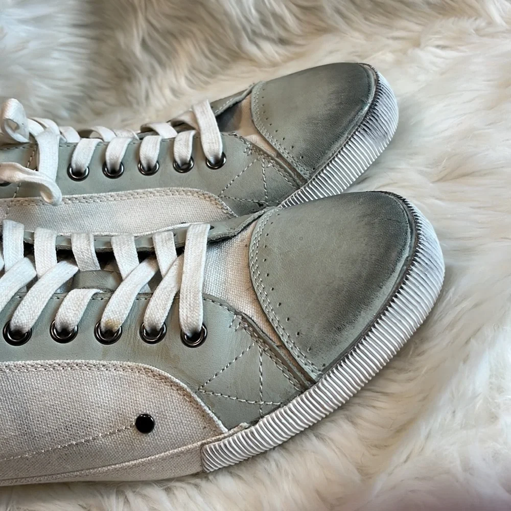 Gray Saks Fifth Avenue Paley Lace Up Leather Canvas Men Shoes Sneakers Size 9.5